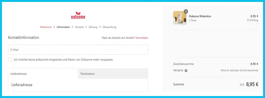 oatsome Gutschein Warenkorb blau