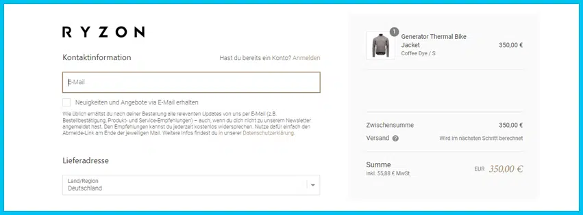 ryzon Gutschein Warenkorb blau