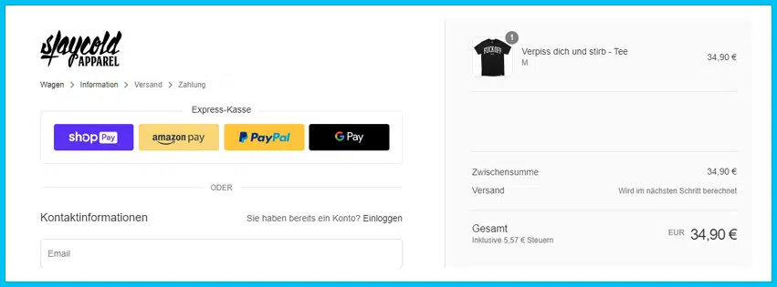 staycoldapparel Gutschein Warenkorb blau