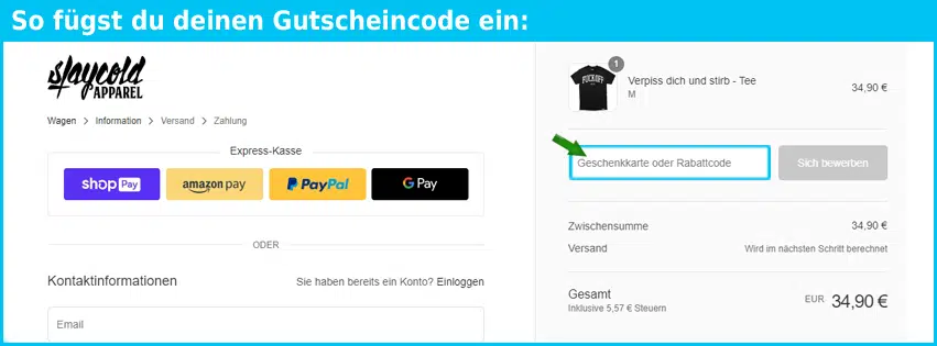 staycoldapparel Gutschein einfuegen und sparen blau
