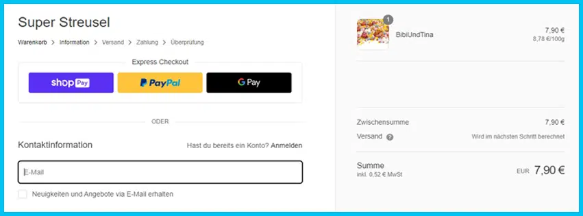 superstreusel Gutschein Warenkorb blau