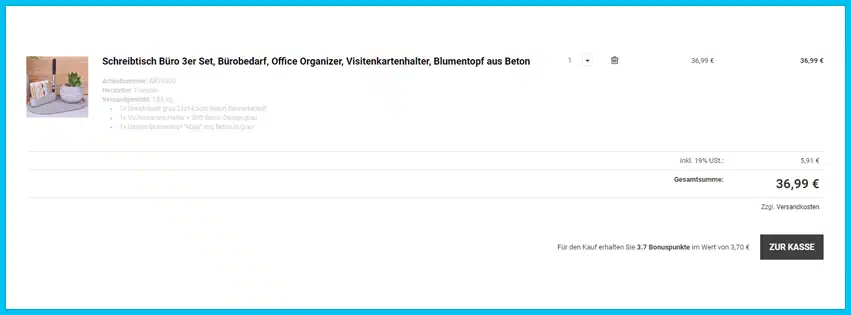 beton-welt.de Gutschein Warenkorb blau