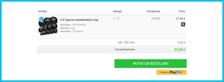 fitnesskaufhaus Gutschein Warenkorb blau