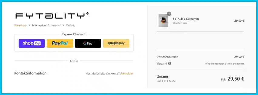 fytality Gutschein Warenkorb blau