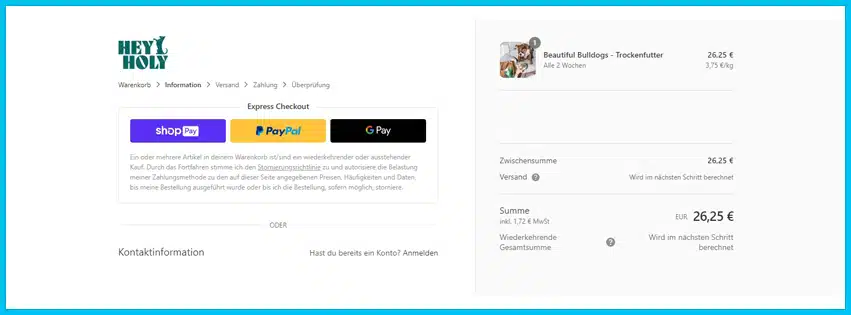 heyholy Gutschein Warenkorb blau