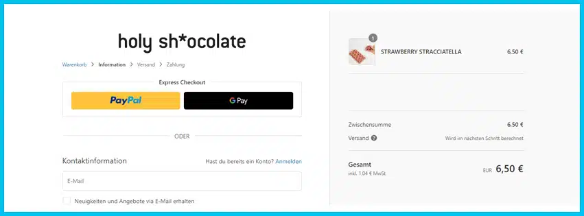 holyshocolate Gutschein Warenkorb blau
