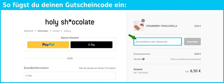 holyshocolate Gutschein einfuegen und sparen blau