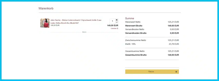 jahn-lederwaren Gutschein Warenkorb blau