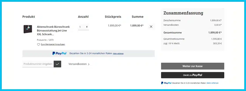 jet-line Gutschein Warenkorb blau