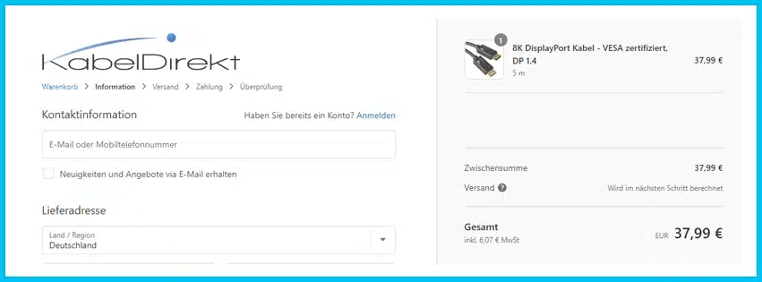 kabeldirekt Gutschein Warenkorb blau