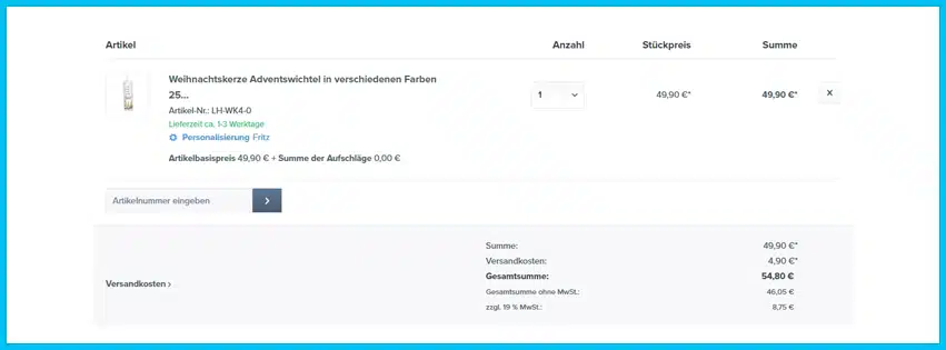 kerzenmeisterei Gutschein Warenkorb blau