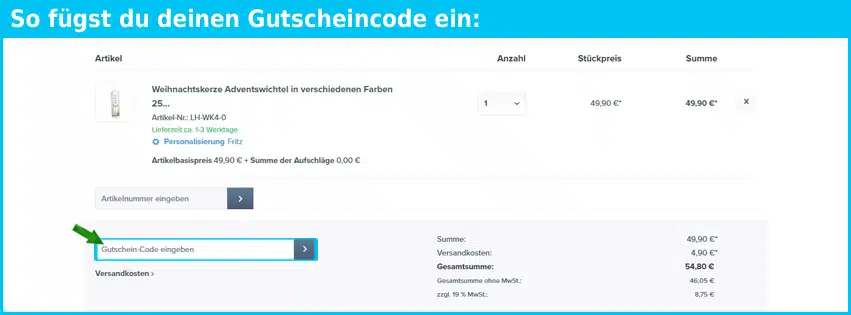 kerzenmeisterei Gutschein einfuegen und sparen blau