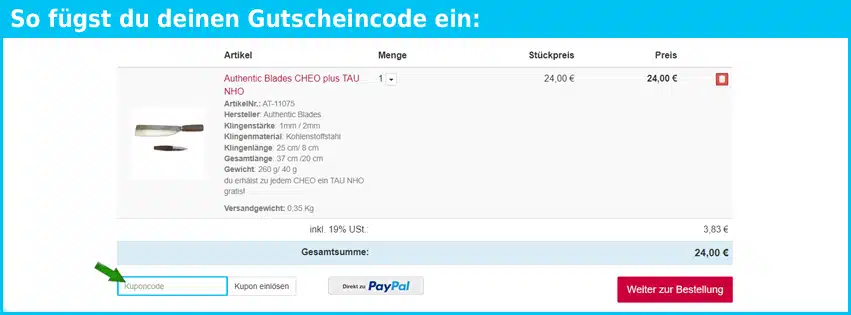 klingenhaus Gutschein einfuegen und sparen blau