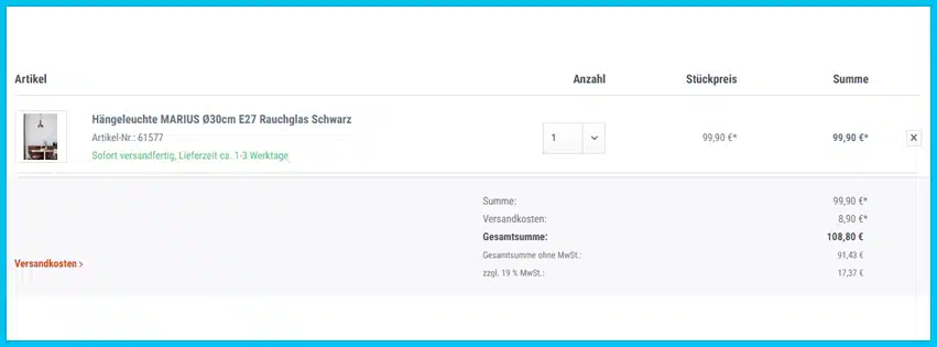 leuchtenform24 Gutschein Warenkorb blau
