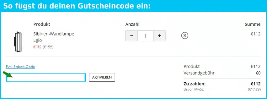 lightshop Gutschein einfuegen und sparen blau
