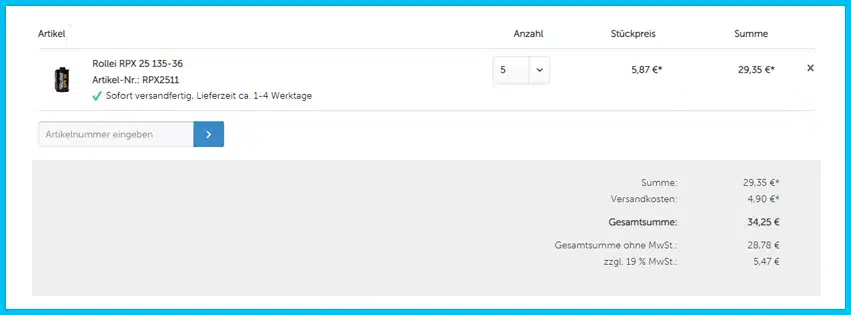 macodirect Gutschein Warenkorb blau