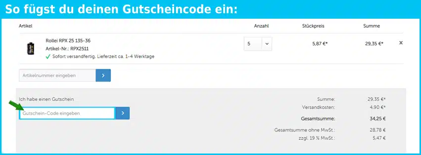 macodirect Gutschein Warenkorb blau