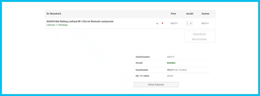 maxofit Gutschein Warenkorb blau