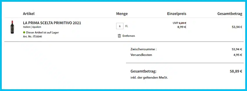 meravino Gutschein Warenkorb blau