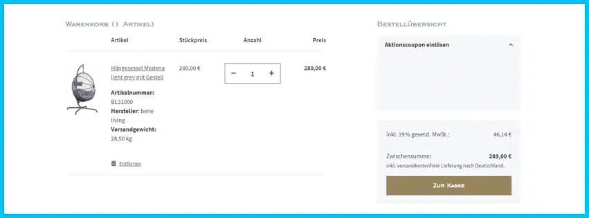 mr-deko Gutschein Warenkorb blau