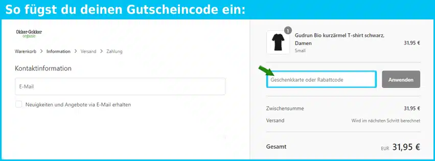 okker-gokker Gutschein einfuegen und sparen blau