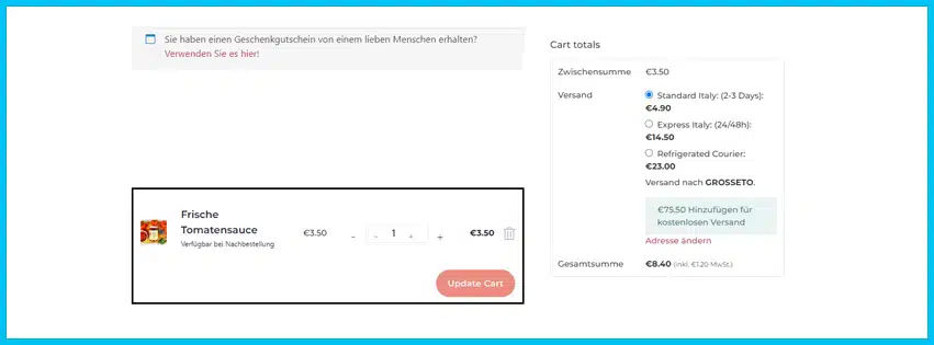 passionetoscana Gutschein Warenkorb blau