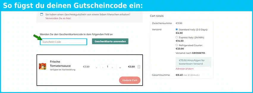 passionetoscana Gutschein einfuegen und sparen blau