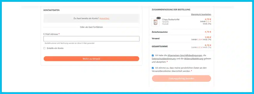 potluck Gutschein Warenkorb blau
