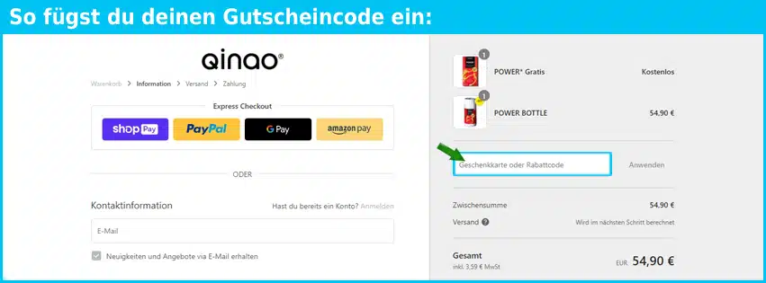 qinao Gutschein einfuegen und sparen blau
