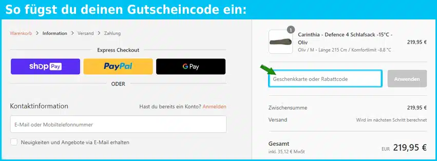 sota-outdoor Gutschein einfuegen und sparen blau