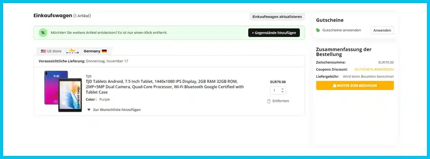 ubuy Gutschein Warenkorb blau