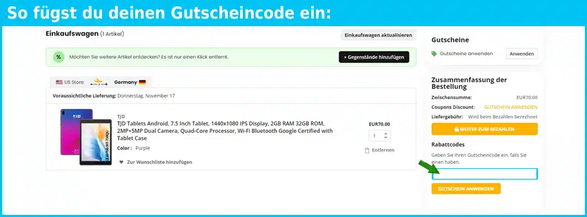 ubuy Gutschein einfuegen und sparen blau