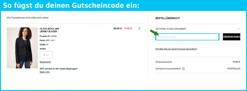 whitestuff Gutschein einfuegen und sparen blau
