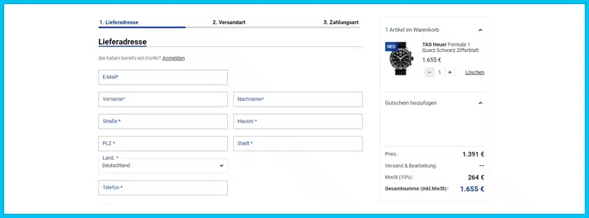 yourwatches Gutschein Warenkorb blau