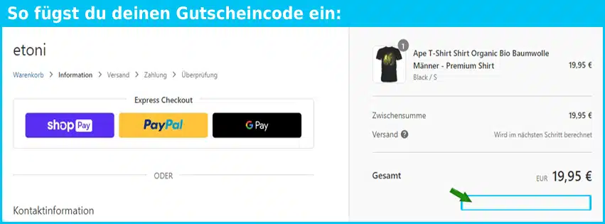 etoni Gutschein einfuegen und sparen blau