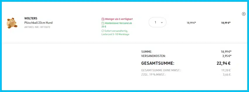 woof-wag Gutschein Warenkorb blau