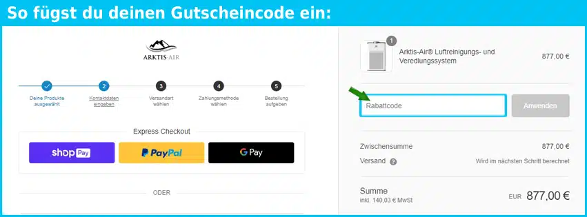 arktis-air Gutschein einfuegen und sparen blau