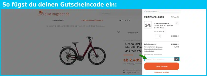 bike-angebot.de Gutschein einfuegen und sparen blau