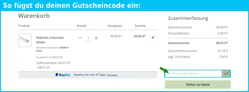 federiko Gutschein einfuegen und sparen blau