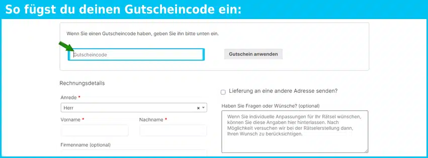 geschenkraetsel Gutschein einfuegen und sparen blau