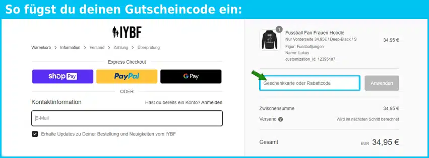 imyourbiggestfan Gutschein einfuegen und sparen blau