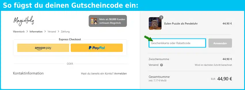 magicholz Gutschein einfuegen und sparen blau