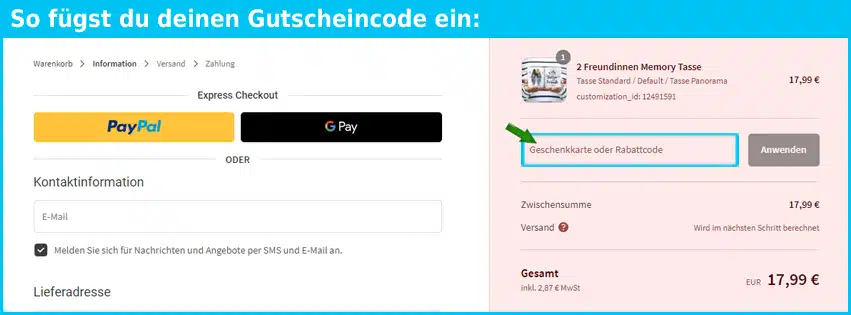 mymagicmemory Gutschein einfuegen und sparen blau