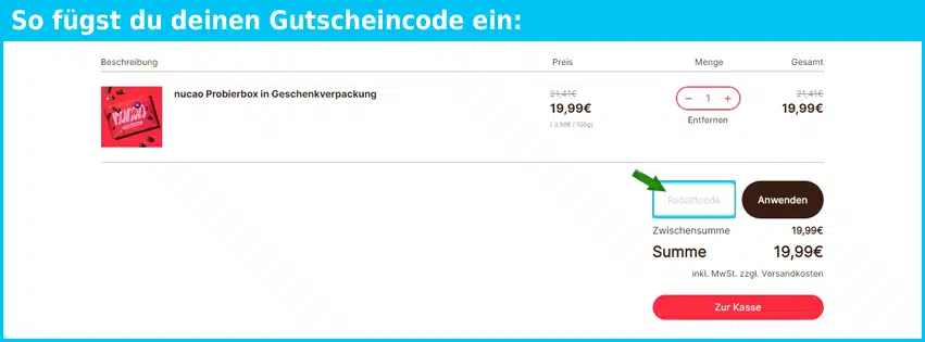 nucao Gutschein einfuegen und sparen blau