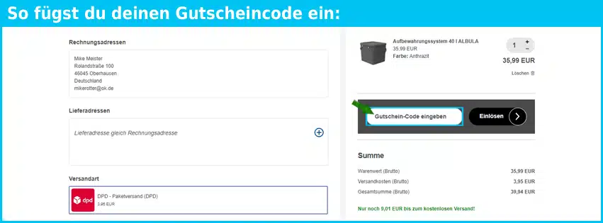 rotho-shop Gutschein einfuegen und sparen blau
