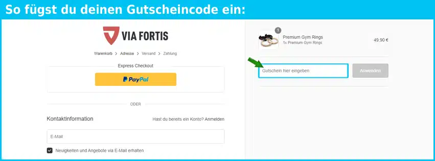 viafortis Gutschein einfuegen und sparen blau