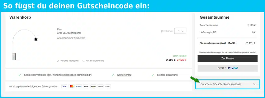 design-bestseller Gutschein einfuegen und sparen blau