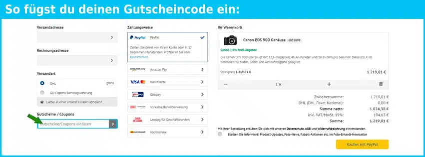 fotogena Gutschein einfuegen und sparen blau