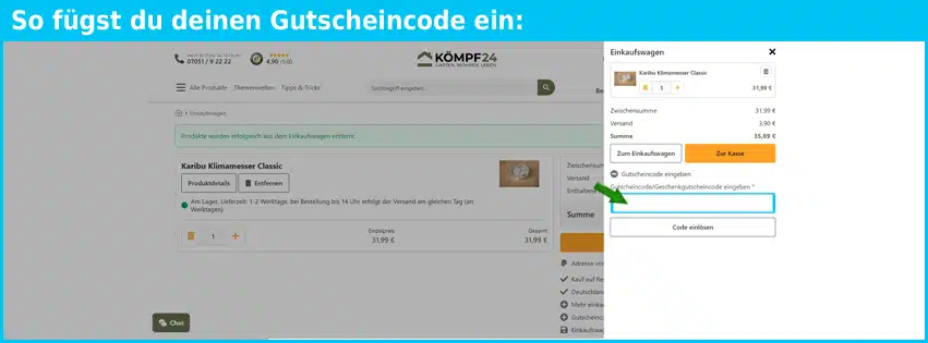 koempf24 Gutschein einfuegen und sparen blau