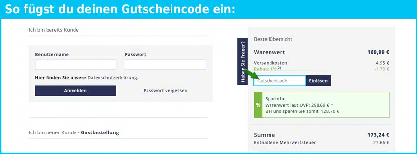 megabad Gutschein einfuegen und sparen blau
